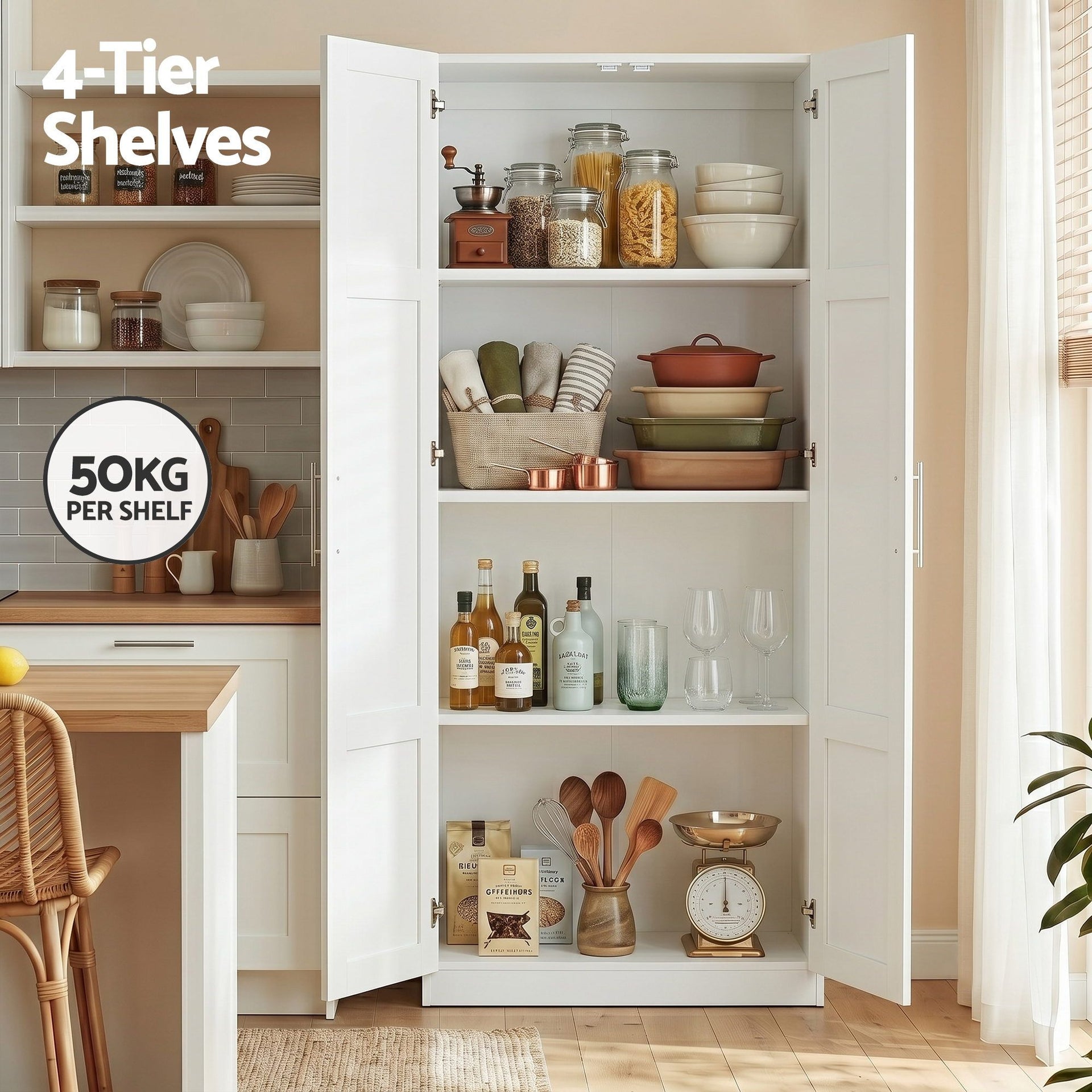 Artiss 2x Buffet Sideboard Cabinet Pantry Hutch Kitchen Storage Organiser White Awezingly