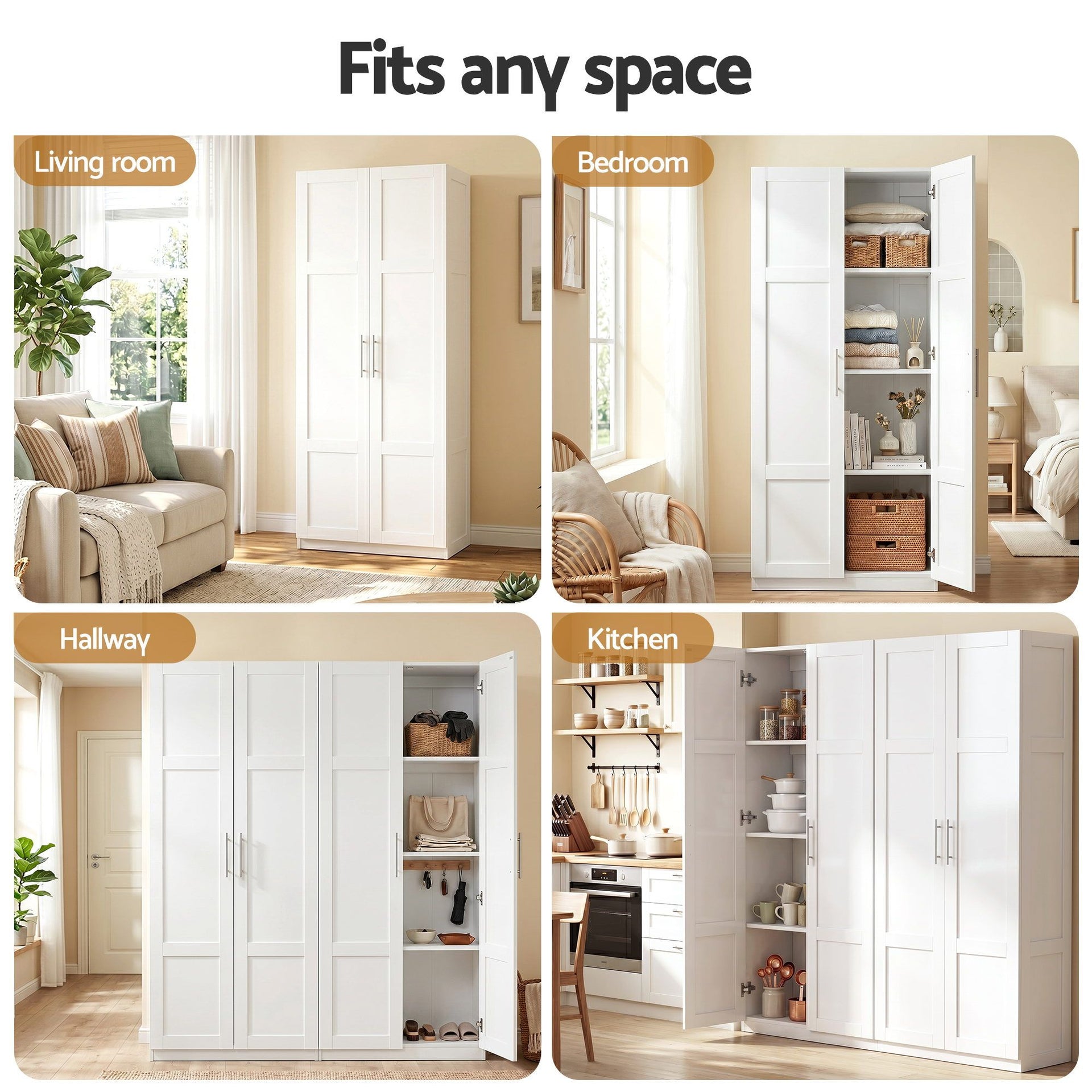 Artiss 2x Buffet Sideboard Cabinet Pantry Hutch Kitchen Storage Organiser White Awezingly