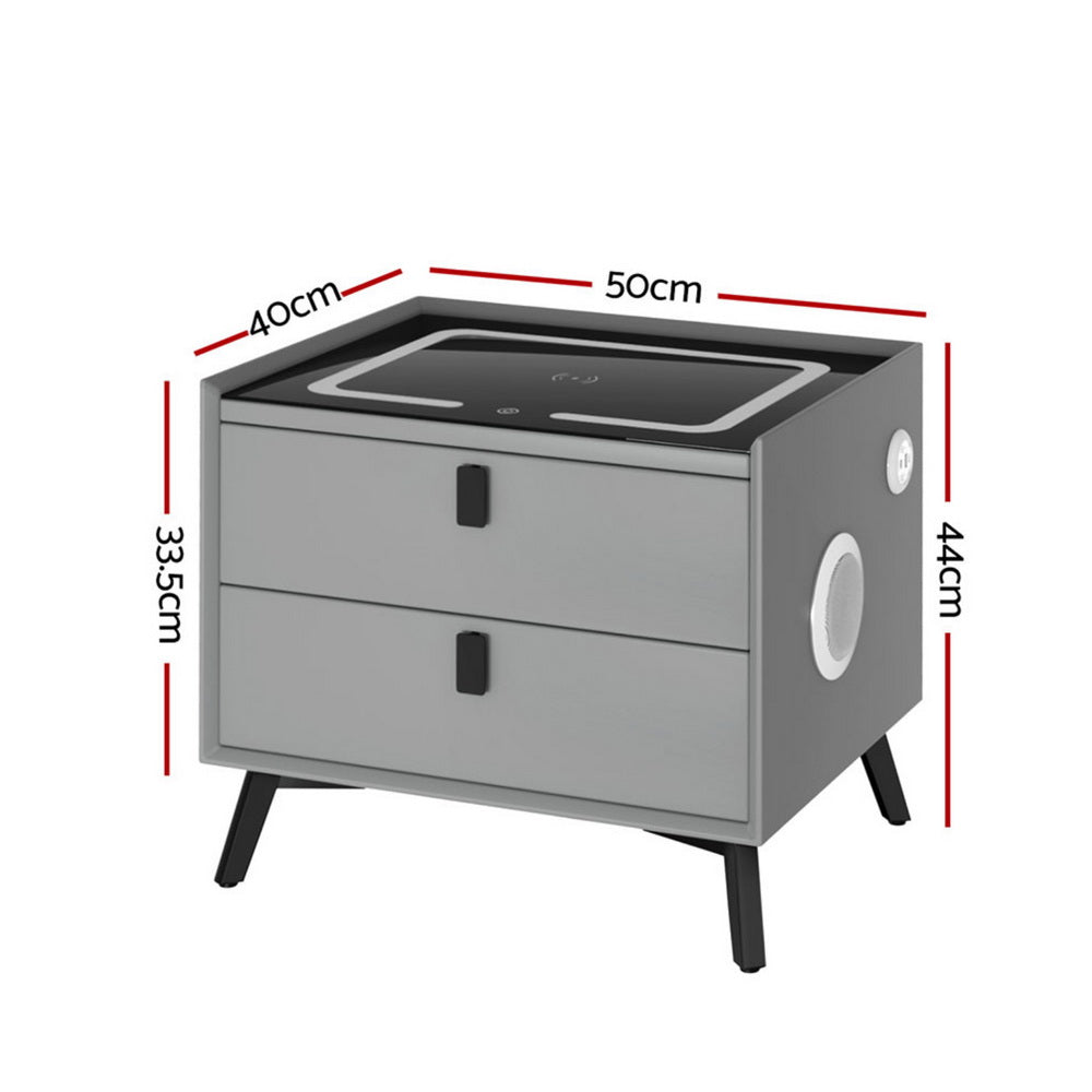Artiss Smart Bedside Table with Wireless Charging - AIKA Grey Artiss