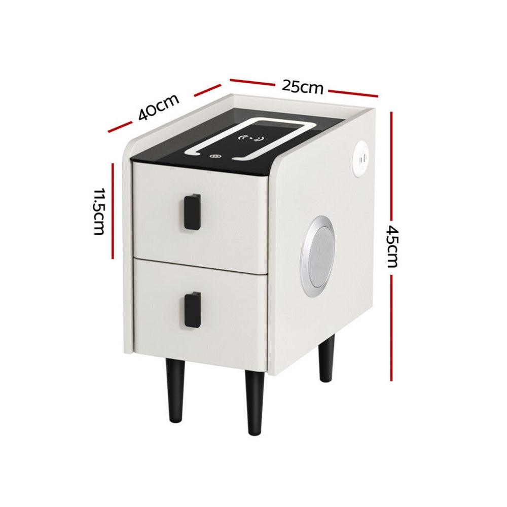 Artiss Smart Bedside Table with Wireless Charging - AIDA White Artiss