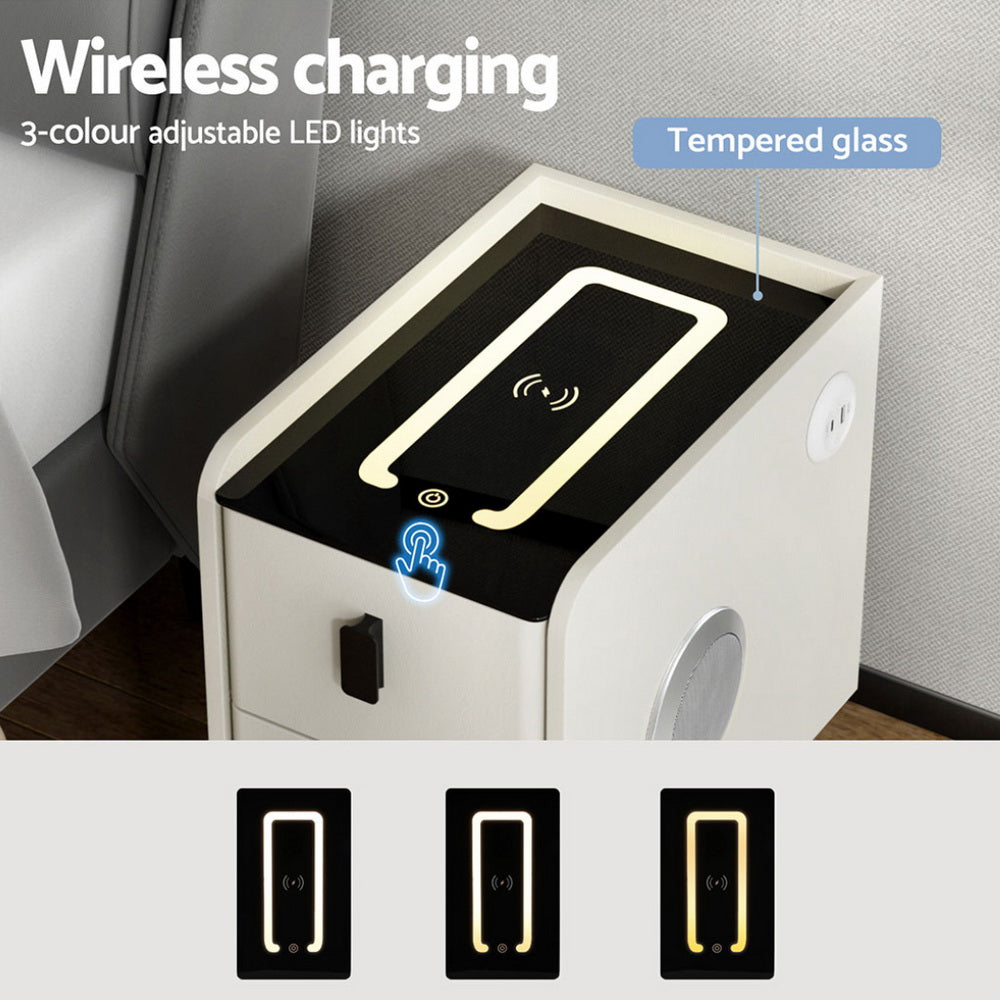 Artiss Smart Bedside Table with Wireless Charging - AIDA White Artiss