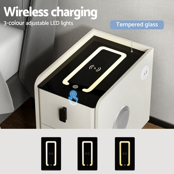 Artiss Smart Bedside Table with Wireless Charging - AIDA White Artiss