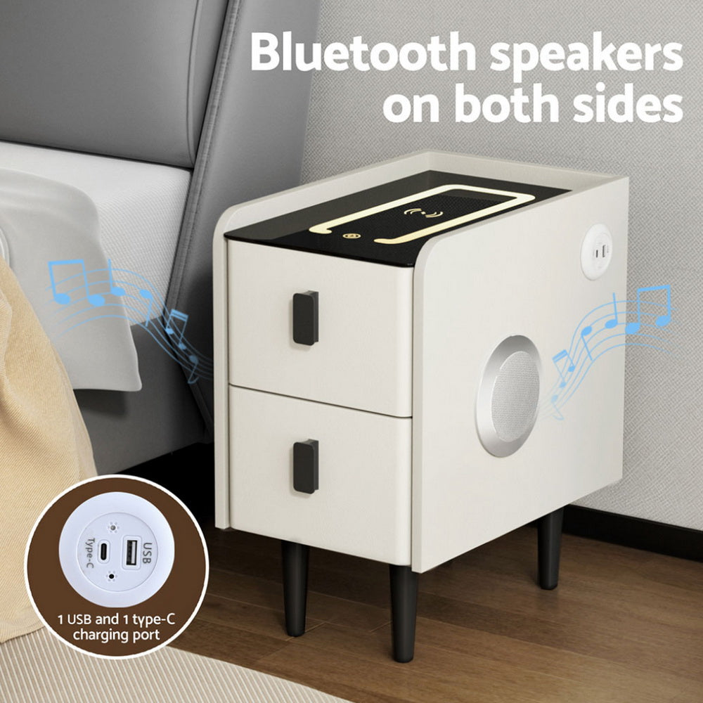 Artiss Smart Bedside Table with Wireless Charging - AIDA White Artiss