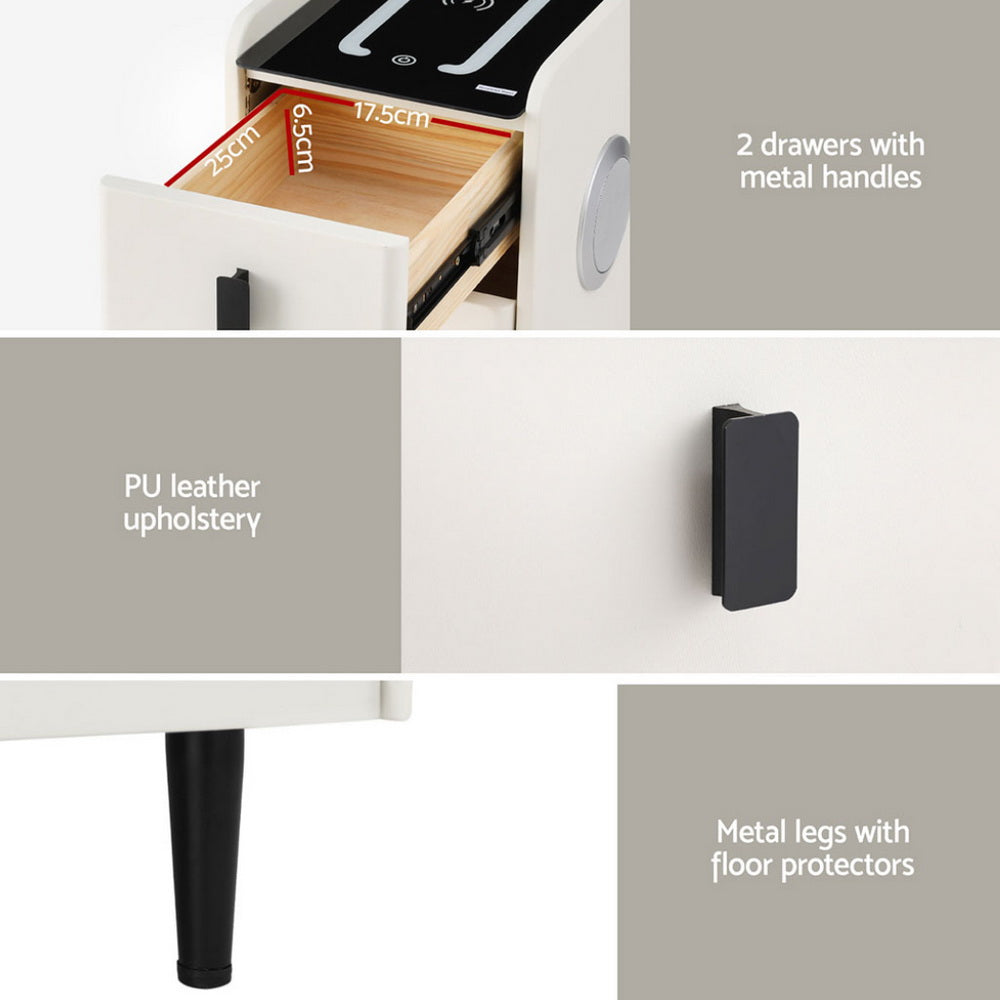 Artiss Smart Bedside Table with Wireless Charging - AIDA White Artiss