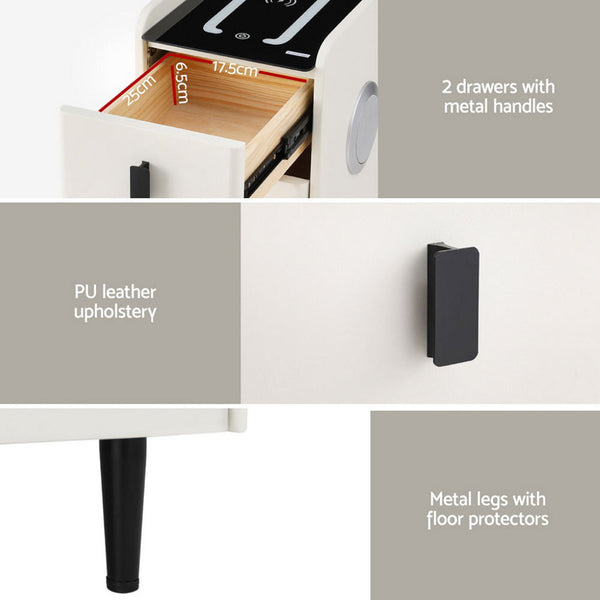 Artiss Smart Bedside Table with Wireless Charging - AIDA White Artiss