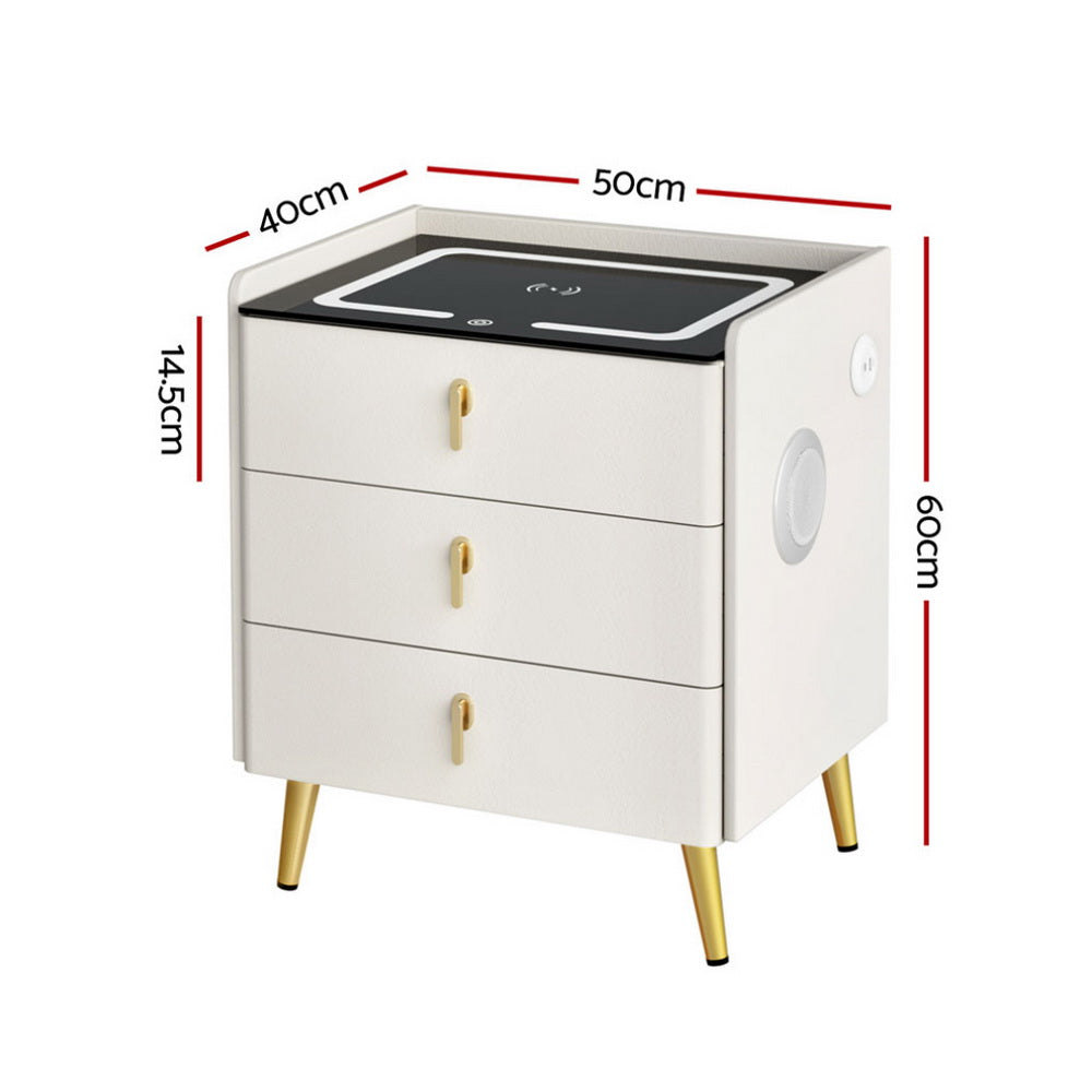 Artiss Bedside Table Wireless Charging - ALMA White Artiss