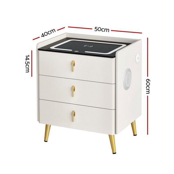 Artiss Bedside Table Wireless Charging - ALMA White Artiss