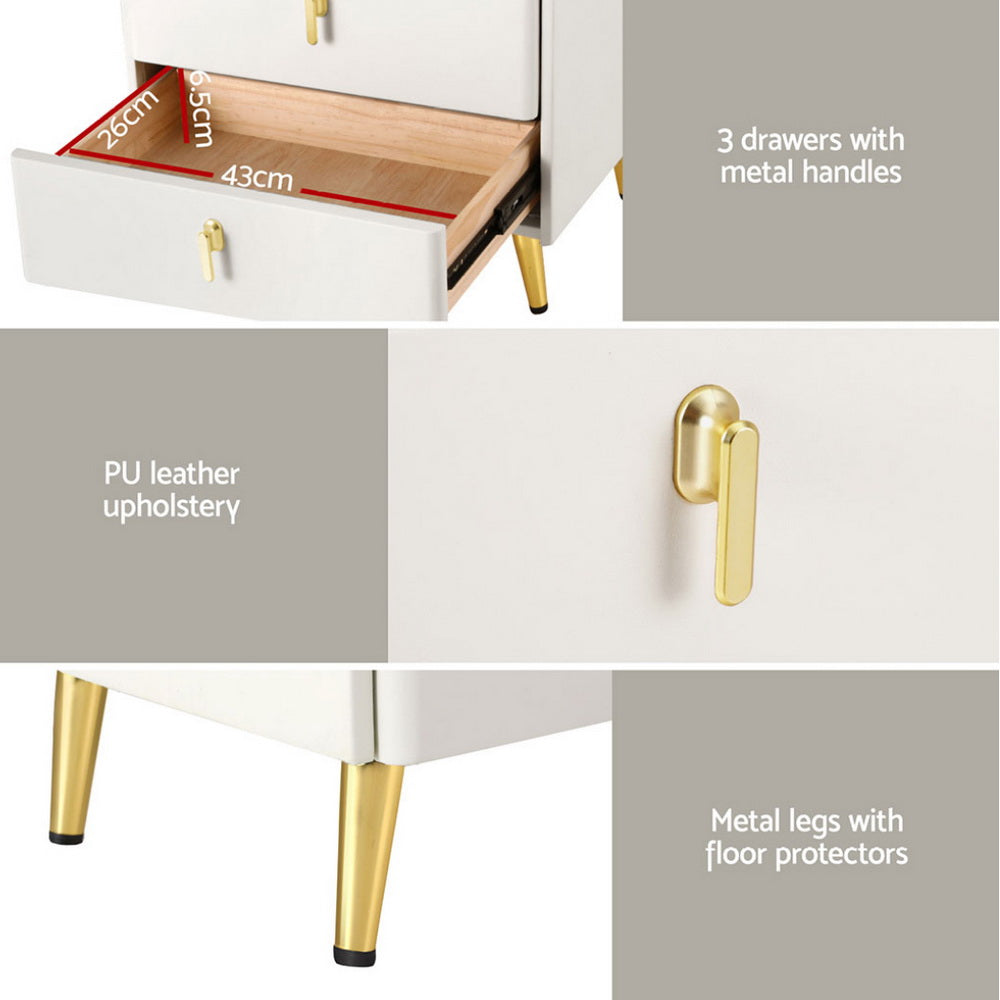 Artiss Bedside Table Wireless Charging - ALMA White Artiss