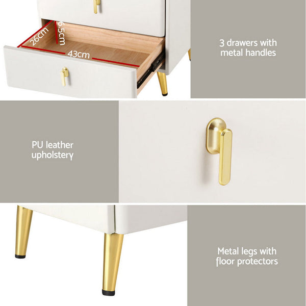 Artiss Bedside Table Wireless Charging - ALMA White Artiss