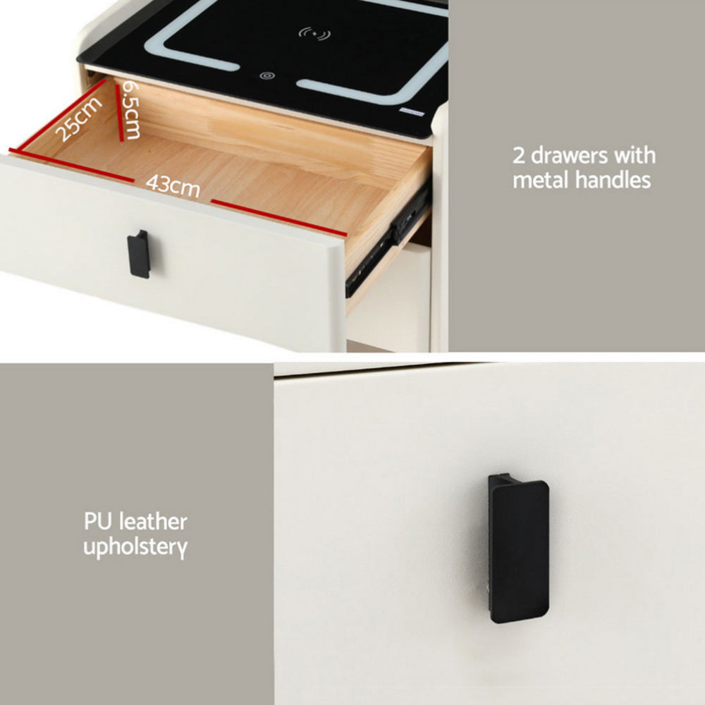 Artiss Smart Bedside Table Wireless Charging - BESS White Artiss