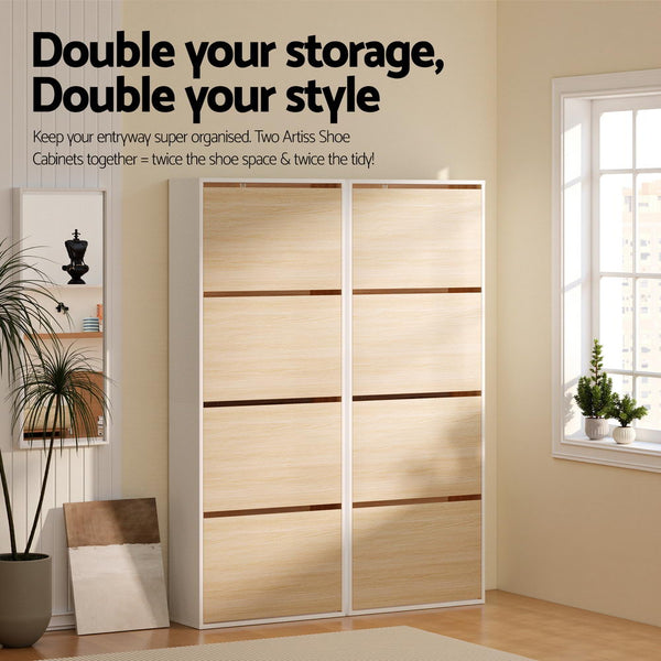 Artiss Shoe Rack Cabinet 24 Pairs Adjustable Shelf Pine Awezingly