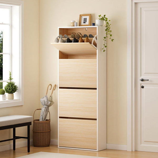 Artiss Shoe Rack Cabinet 24 Pairs Adjustable Shelf Pine Awezingly