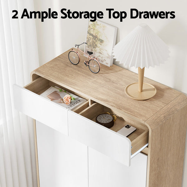 Artiss Shoe Rack Cabinet 20 Pairs Storage Cupboard Pine&White Awezingly