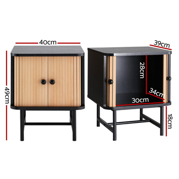 Artiss Bedside Table with Sliding Doors BORIS Artiss