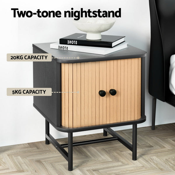 Artiss Bedside Table with Sliding Doors BORIS Artiss