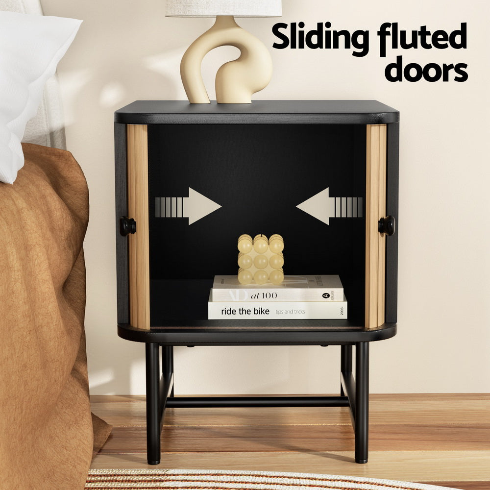 Artiss Bedside Table with Sliding Doors BORIS Artiss