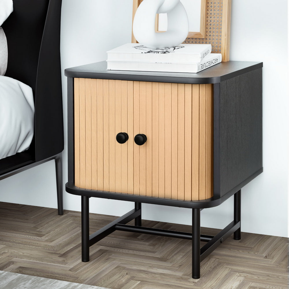 Artiss Bedside Table with Sliding Doors BORIS Artiss