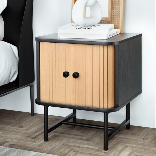 Artiss Bedside Table with Sliding Doors BORIS Artiss