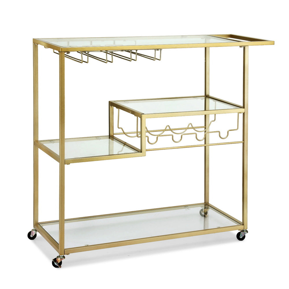 Artiss Bar Cart Drink Trolley Serving Cocktail Wine Rack Glass Holder 102cm Gold Awezingly