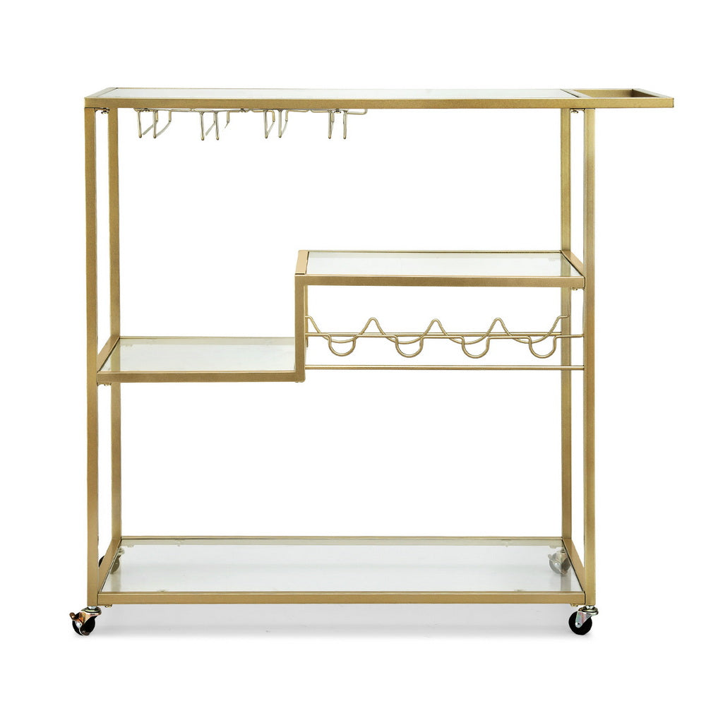 Artiss Bar Cart Drink Trolley Serving Cocktail Wine Rack Glass Holder 102cm Gold Awezingly