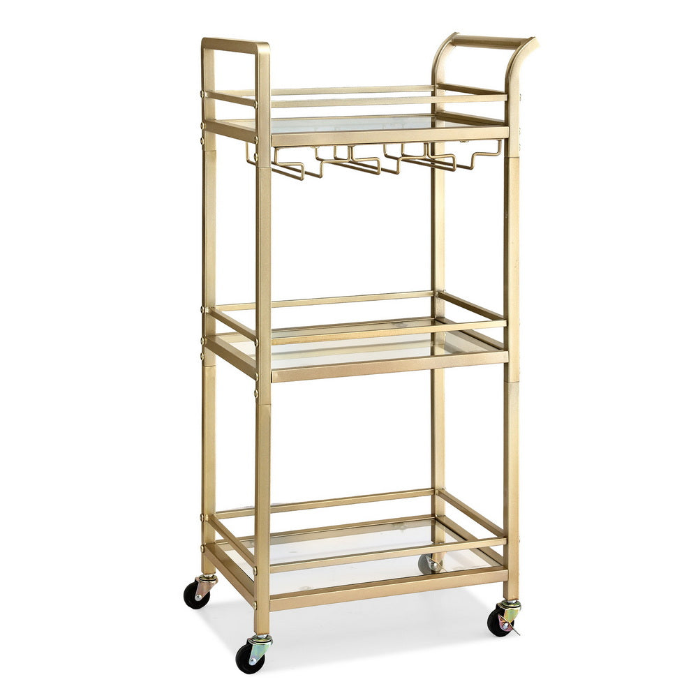 Artiss Kitchen Island Cart Trolley Rolling Serving Storage Wine Glass 43cm Gold Awezingly