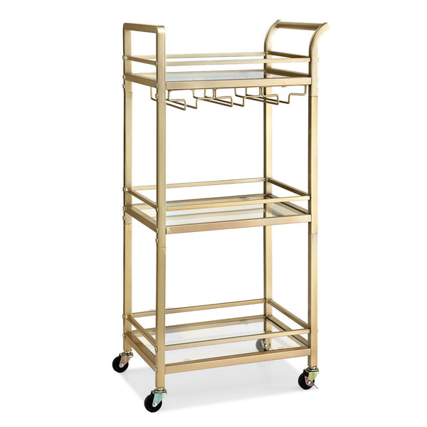 Artiss Kitchen Island Cart Trolley Rolling Serving Storage Wine Glass 43cm Gold Awezingly