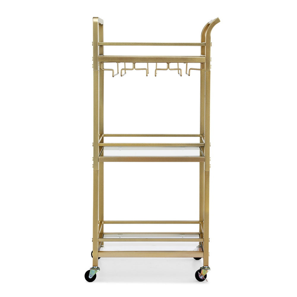 Artiss Kitchen Island Cart Trolley Rolling Serving Storage Wine Glass 43cm Gold Awezingly