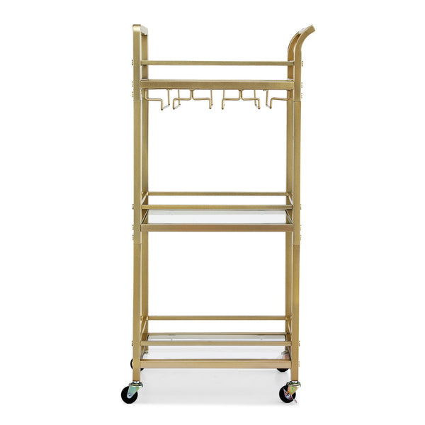 Artiss Kitchen Island Cart Trolley Rolling Serving Storage Wine Glass 43cm Gold Awezingly