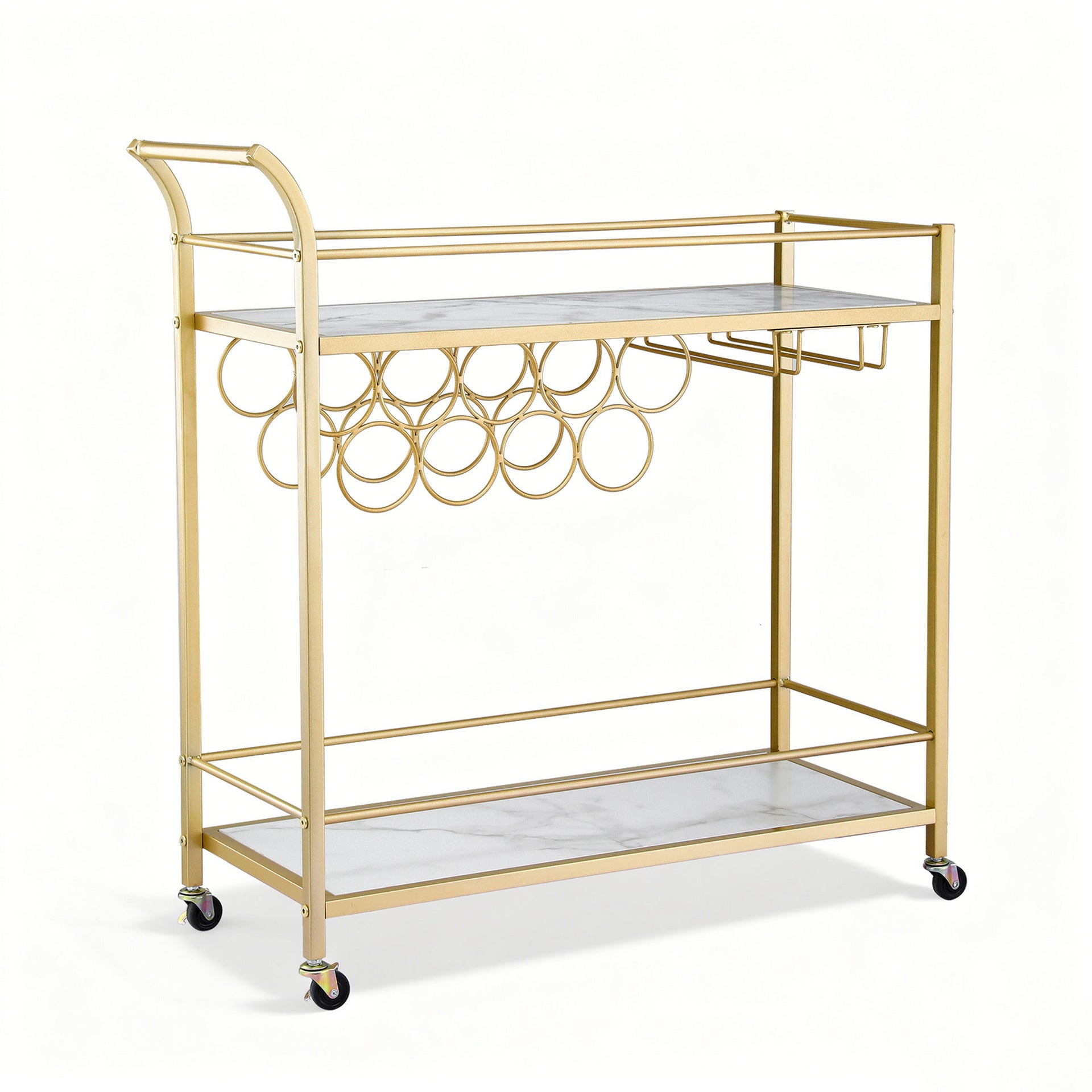 Artiss Bar Cart Drinks Trolley Serving Wine Rack Glass Holder Marble 85cm Gold Awezingly