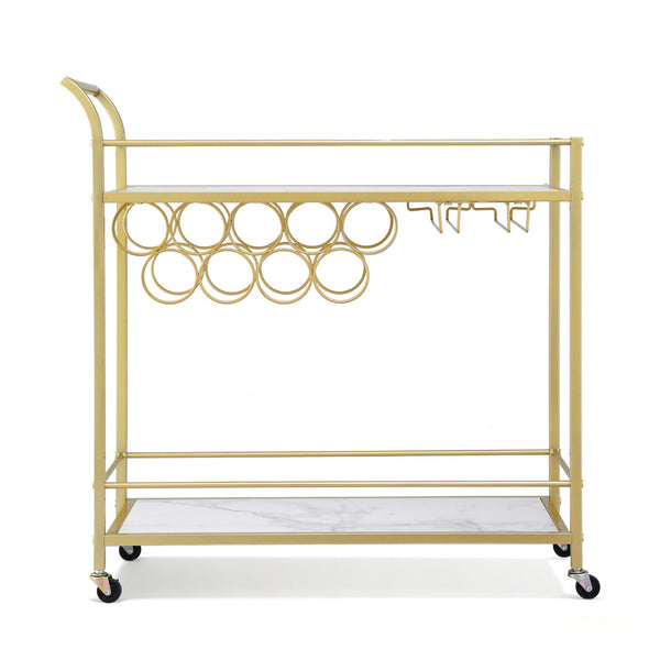 Artiss Bar Cart Drinks Trolley Serving Wine Rack Glass Holder Marble 85cm Gold Awezingly