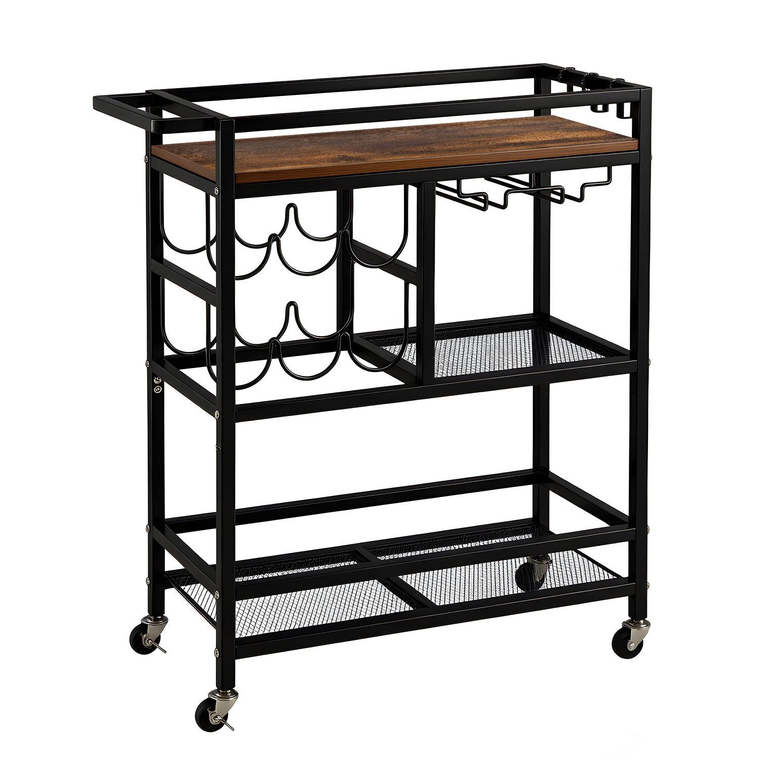 Artiss Bar Cart Drinks Trolley Serving Wine Rack Glass Holder 3 Hooks 72cm Black Awezingly
