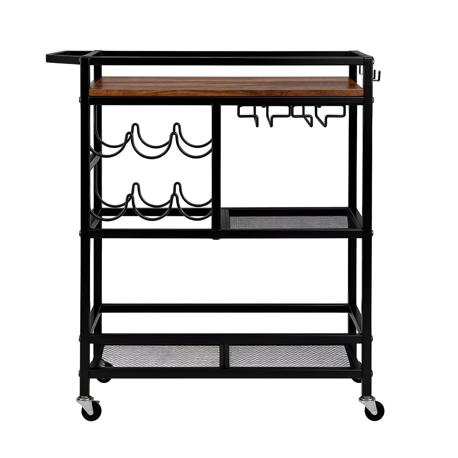 Artiss Bar Cart Drinks Trolley Serving Wine Rack Glass Holder 3 Hooks 72cm Black Awezingly