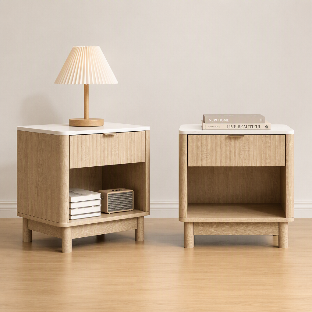 Artiss 2X Bedside Table Nightstand 1 Drawer Shelves Pine Awezingly