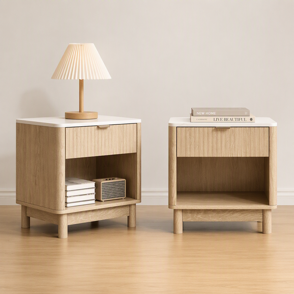Artiss 2X Bedside Table Nightstand 1 Drawer Shelves Pine Awezingly