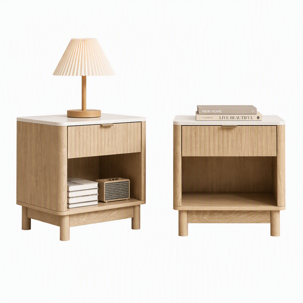 Artiss 2X Bedside Table Nightstand 1 Drawer Shelves Pine Awezingly