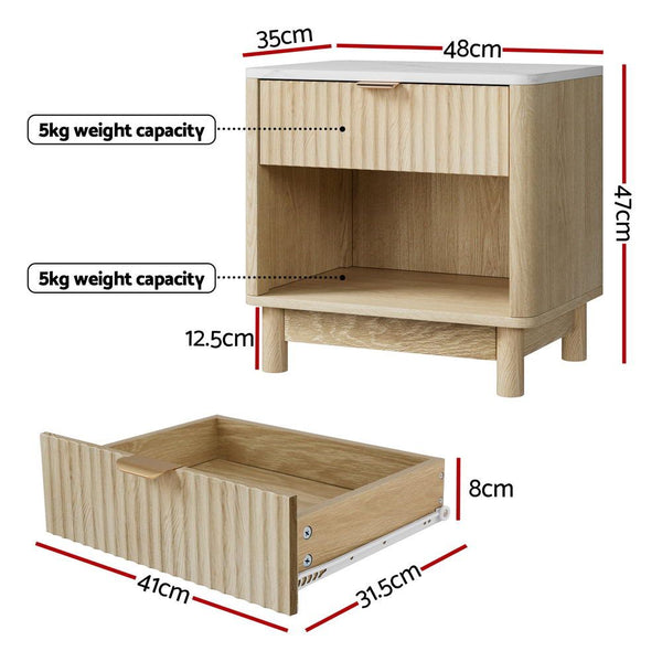 Artiss 2X Bedside Table Nightstand 1 Drawer Shelves Pine Awezingly
