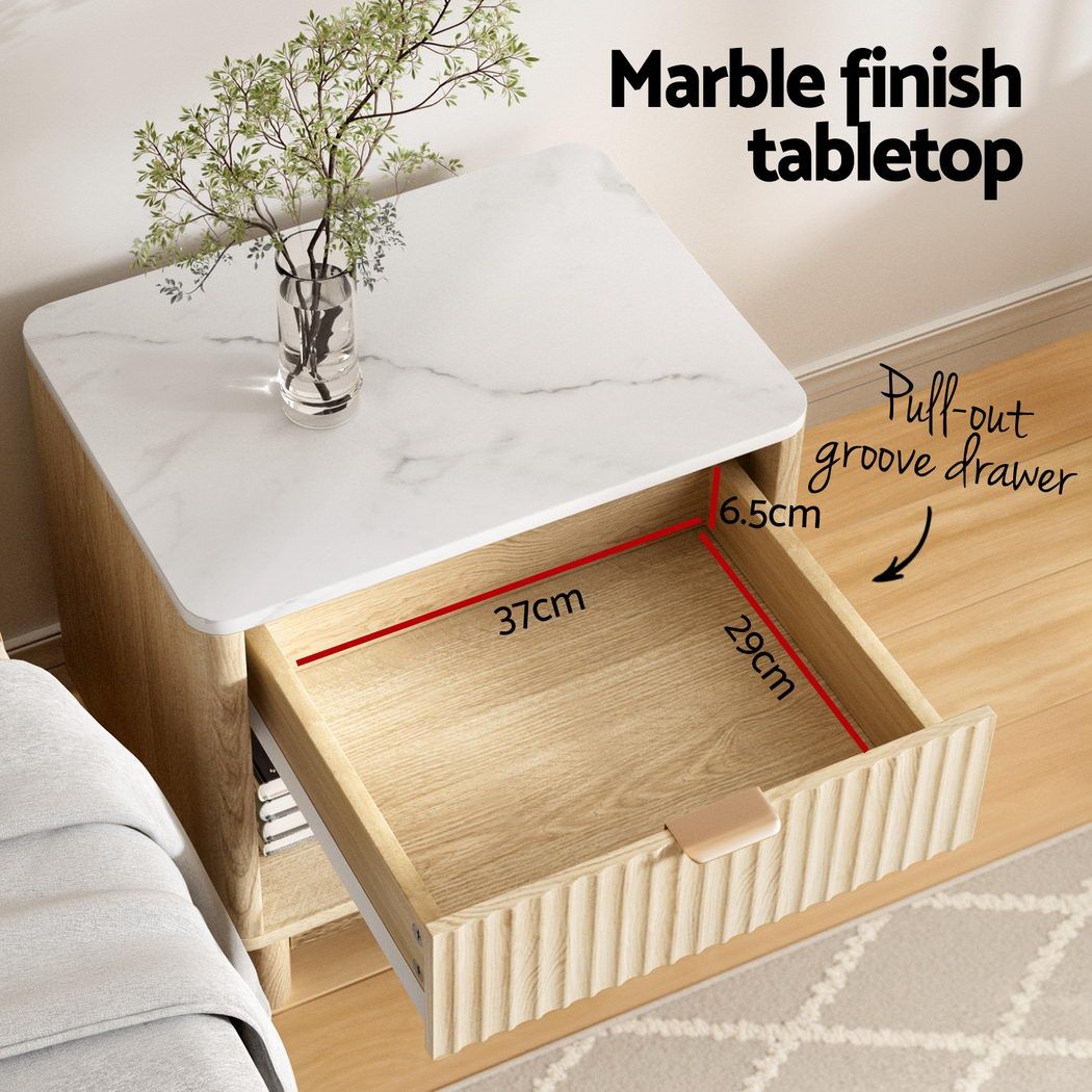 Artiss 2X Bedside Table Nightstand 1 Drawer Shelves Pine Awezingly