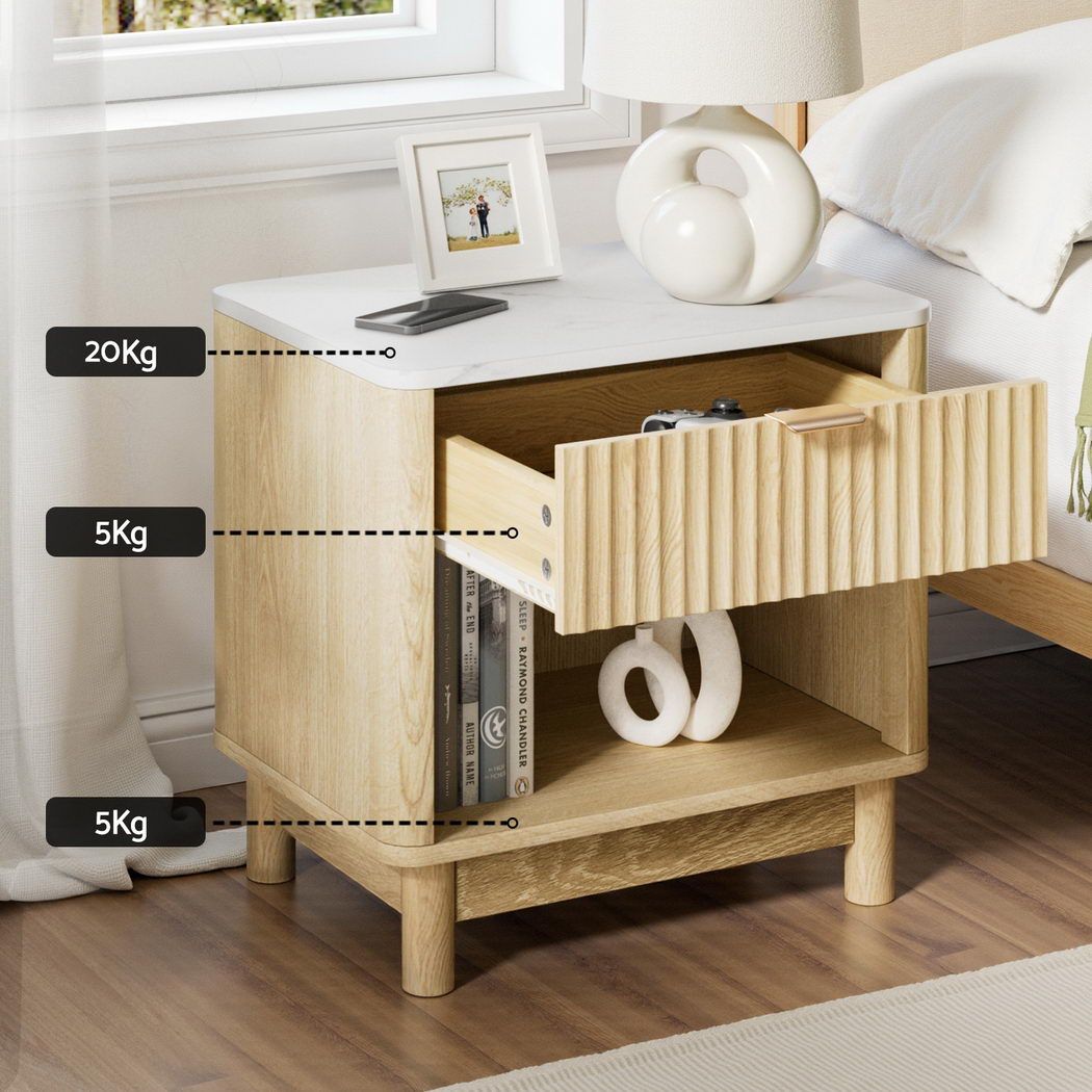 Artiss 2X Bedside Table Nightstand 1 Drawer Shelves Pine Awezingly
