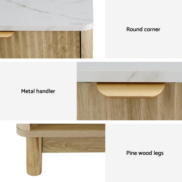Artiss 2X Bedside Table Nightstand 1 Drawer Shelves Pine Awezingly