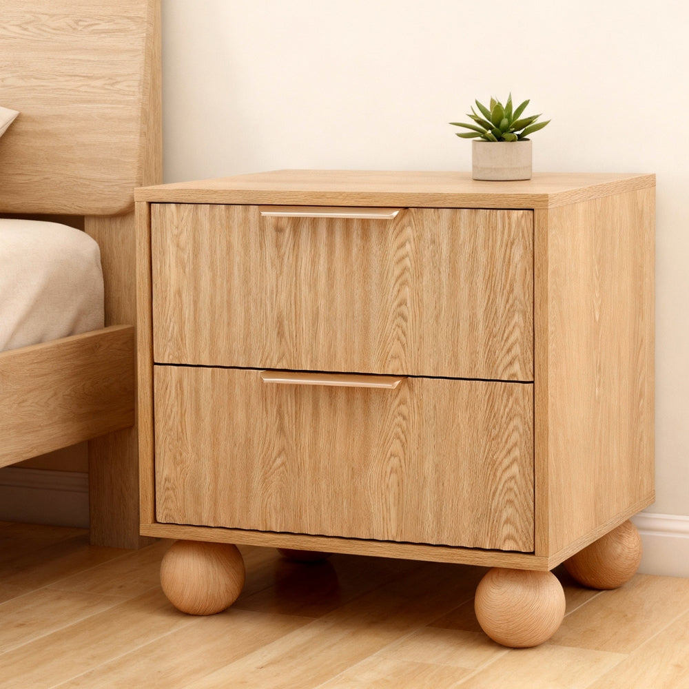 Artiss Rattan Bedside Table 2 Drawers Pine Awezingly