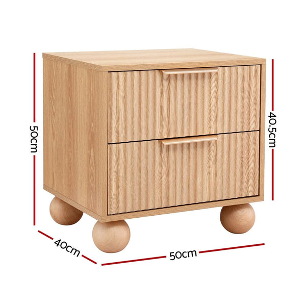 Artiss 2x Bedside Table Round Legs 2 Drawers Pine Awezingly
