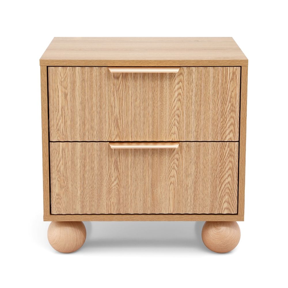 Artiss 2x Bedside Table Round Legs 2 Drawers Pine Awezingly