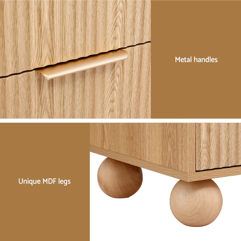 Artiss 2x Bedside Table Round Legs 2 Drawers Pine Awezingly