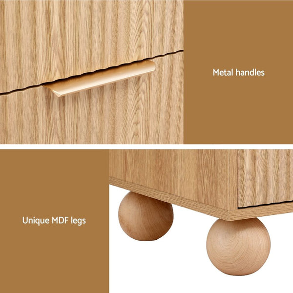 Artiss 2x Bedside Table Round Legs 2 Drawers Pine Awezingly
