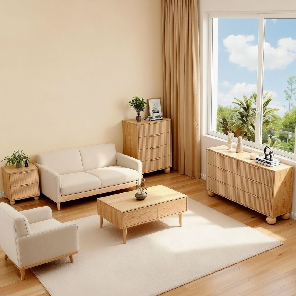 Artiss 2x Bedside Table Round Legs 2 Drawers Pine Awezingly