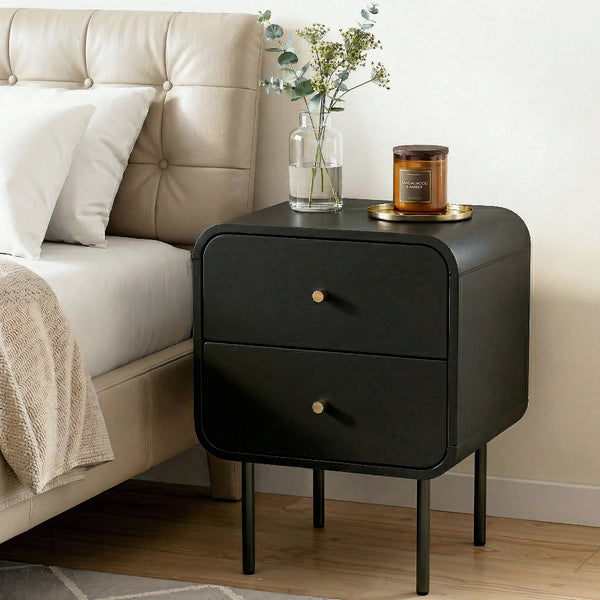 Artiss Bedside Table 2 Drawers Side End Table Nightstand Black Awezingly