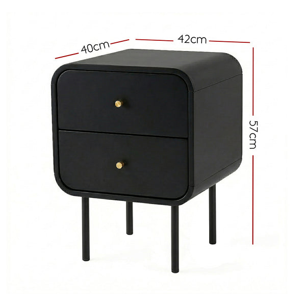 Artiss Bedside Table 2 Drawers Side End Table Nightstand Black Awezingly
