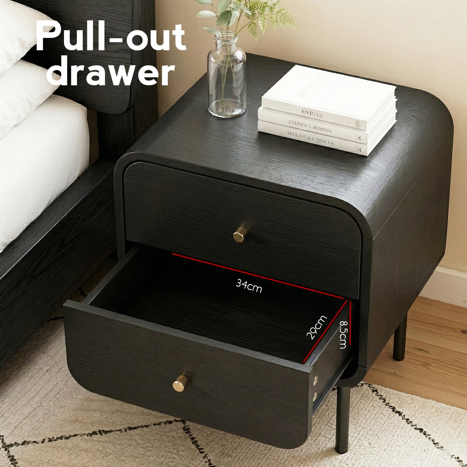 Artiss Bedside Table 2 Drawers Side End Table Nightstand Black Awezingly