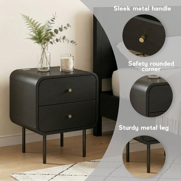Artiss Bedside Table 2 Drawers Side End Table Nightstand Black Awezingly