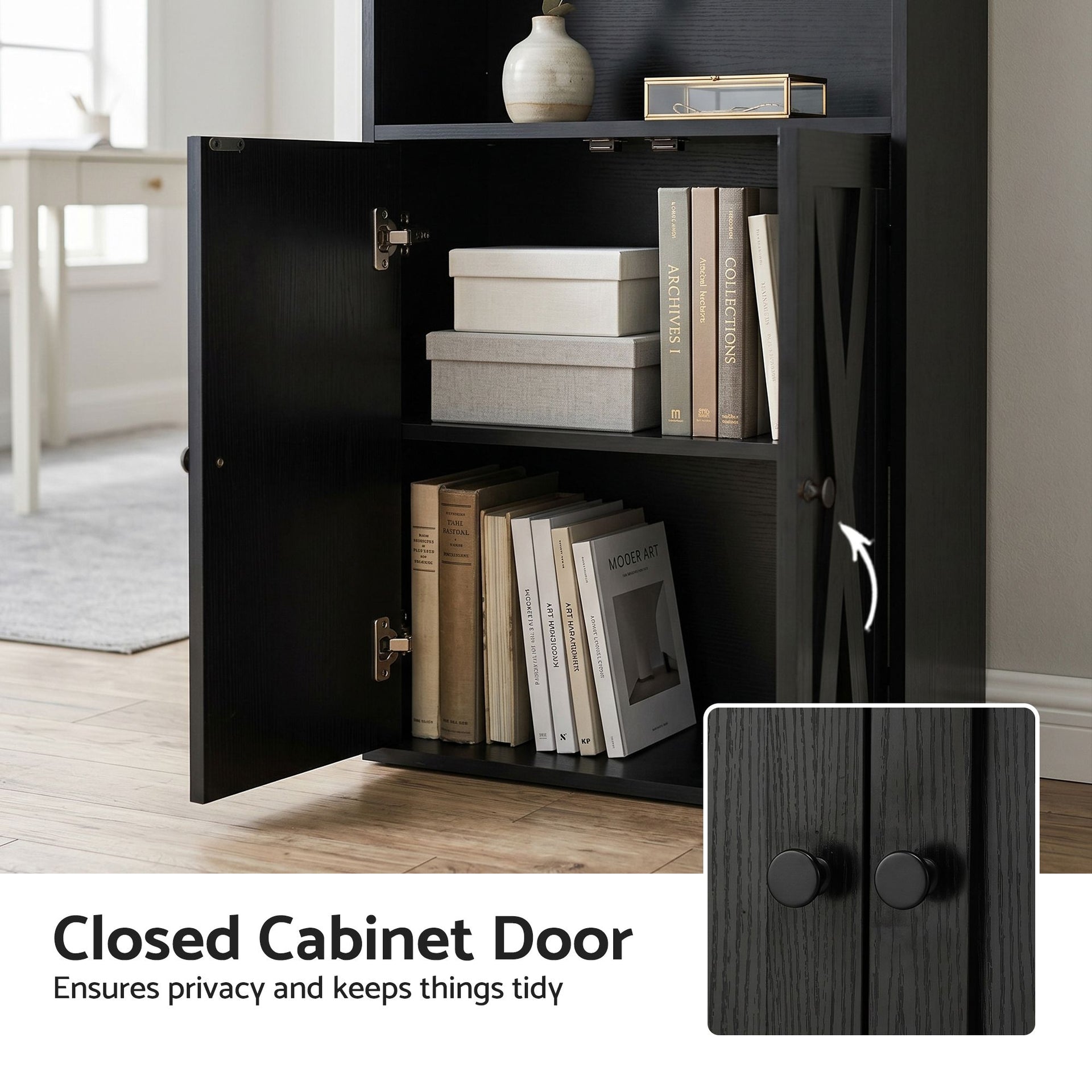 Artiss 6-Tier Bookshelf Display Cabinet Storage Black Awezingly